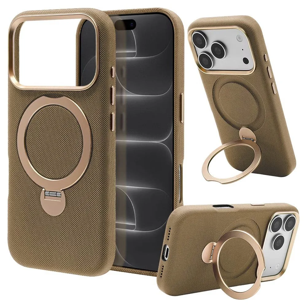 ZEROSAFE Royal ベージュのiPhone 18 Pro / 17 Pro用ケース。リング付きの背面と側面を複数角度から撮影した画像。