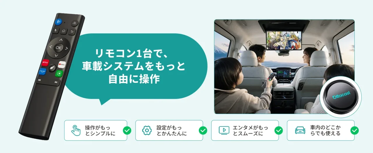 P3 Pro＋リモコンセットのリモコンと車内での利用シーン