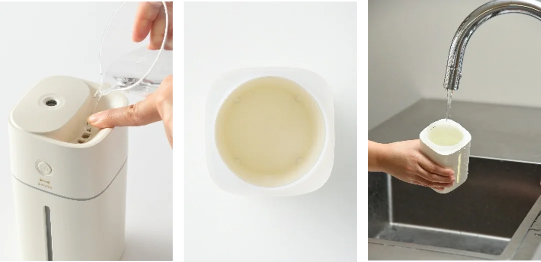 上部給水コードレス加湿器 EASY MISTの給水と水タンク洗浄のデモ画像