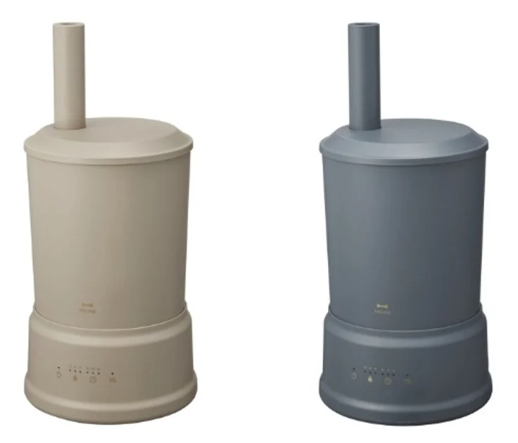 ハイブリッド加湿器 COLUMN MISTのグレージュとブルーグレーの2色を並べた製品写真