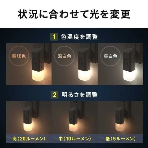 3WAY LEDライト「800-LED103」の3色調色と3段階調光の比較画像
