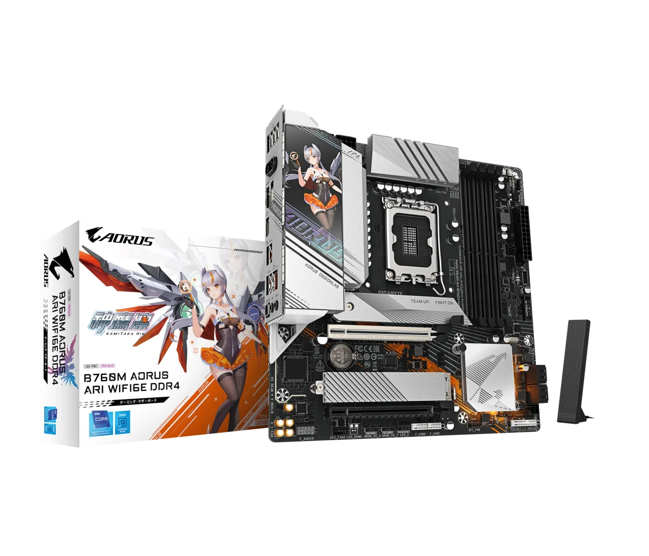 GIGABYTE B760M AORUS ARI WIFI6E DDR4の基板と製品箱