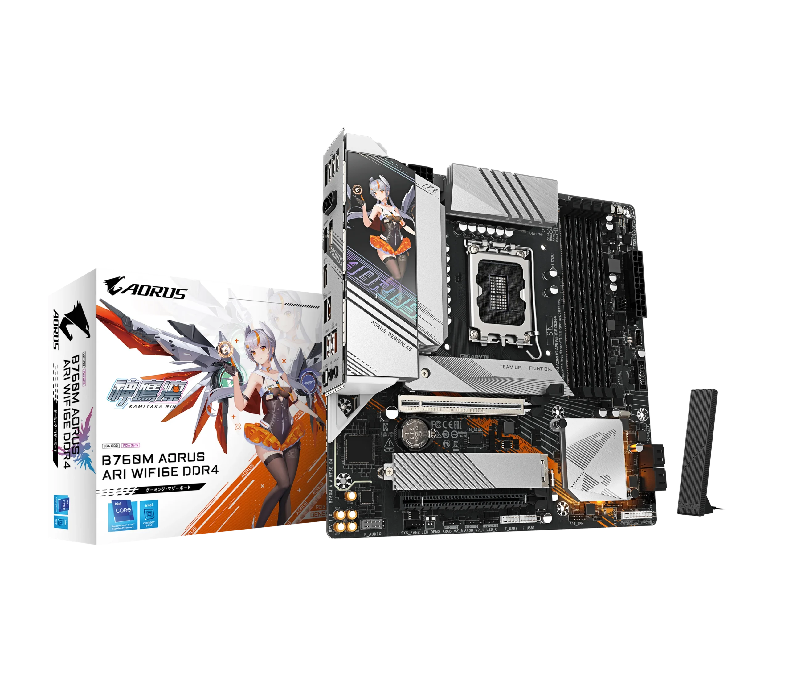 GIGABYTE B760M AORUS ARI WIFI6E DDR4の基板と製品箱