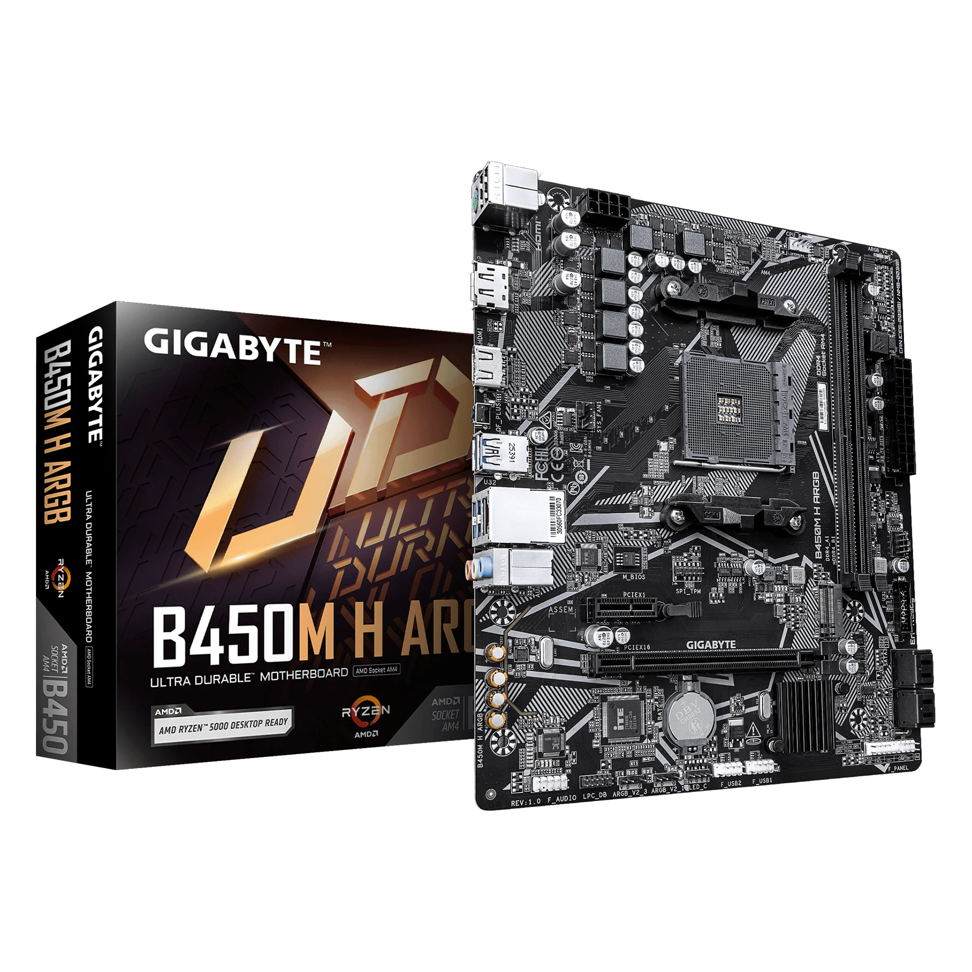 GIGABYTE B450M H ARGBの基板と製品箱