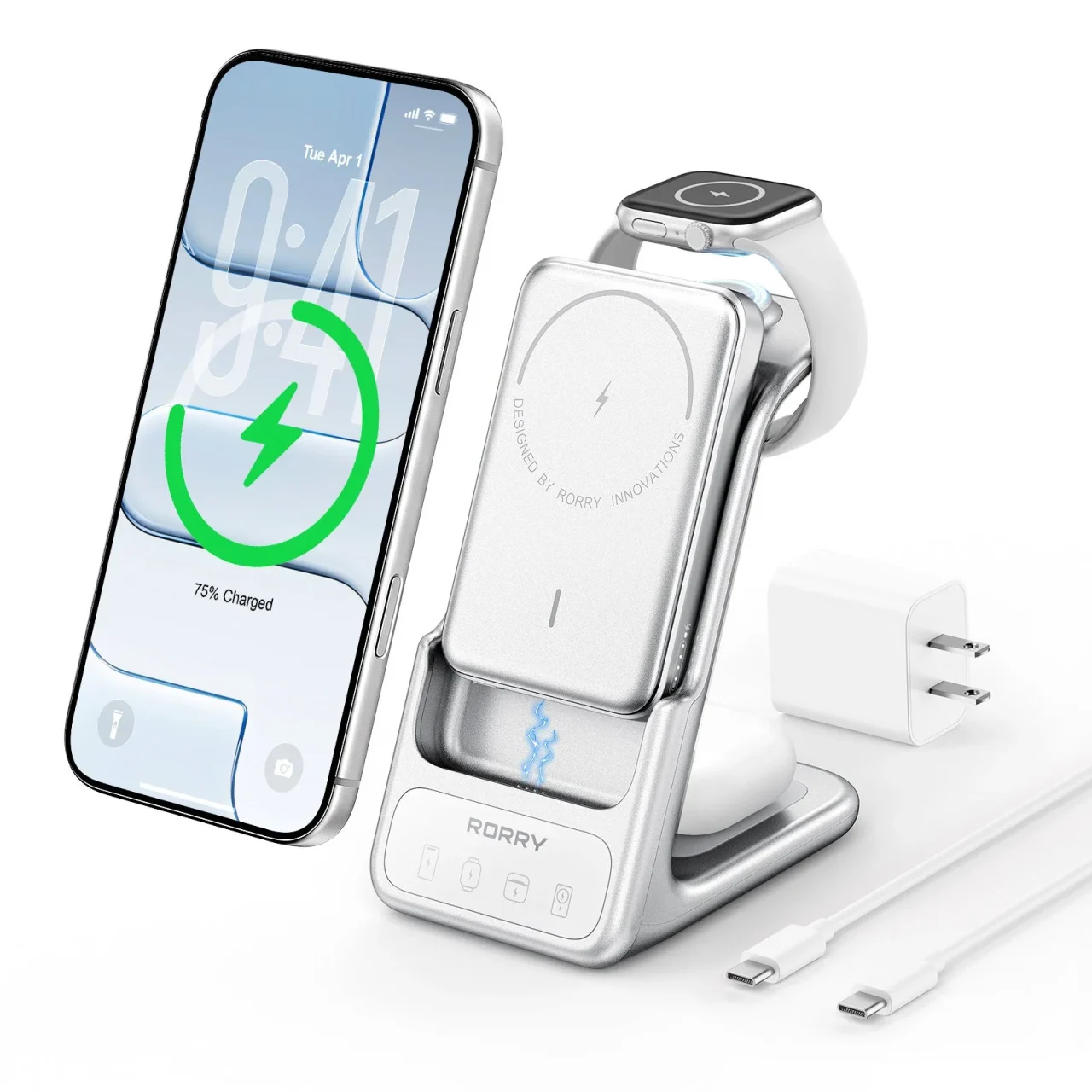 RORRY AuraDock シルバーの充電スタンドと付属品