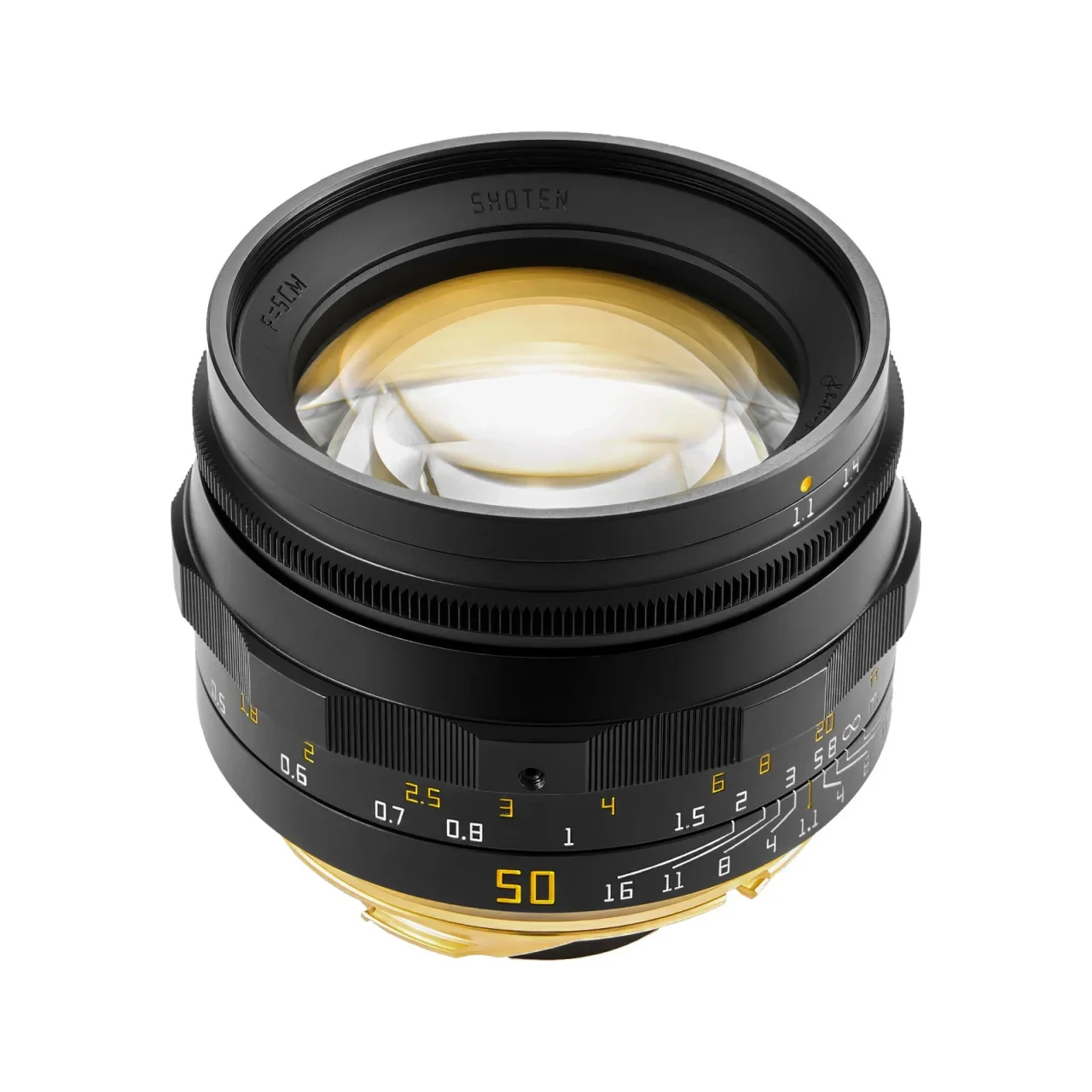 黒いSHOTEN「TRIBUTE 01 - LTM50mm f/1.1」の前玉と鏡筒