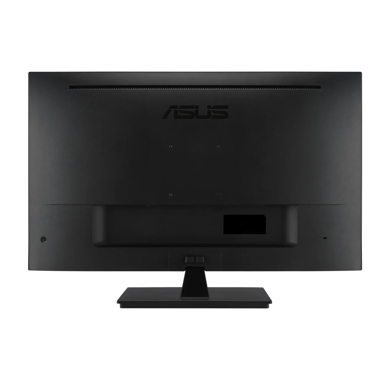 VA329QG3の背面。黒い筐体にASUSロゴとスタンドが確認できる。