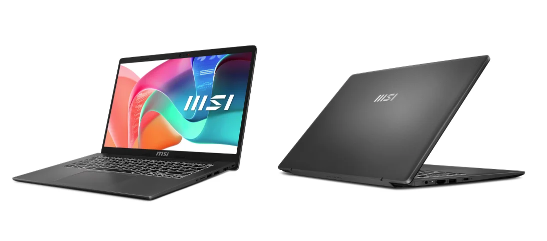 ModernシリーズノートPCの正面と背面の製品写真