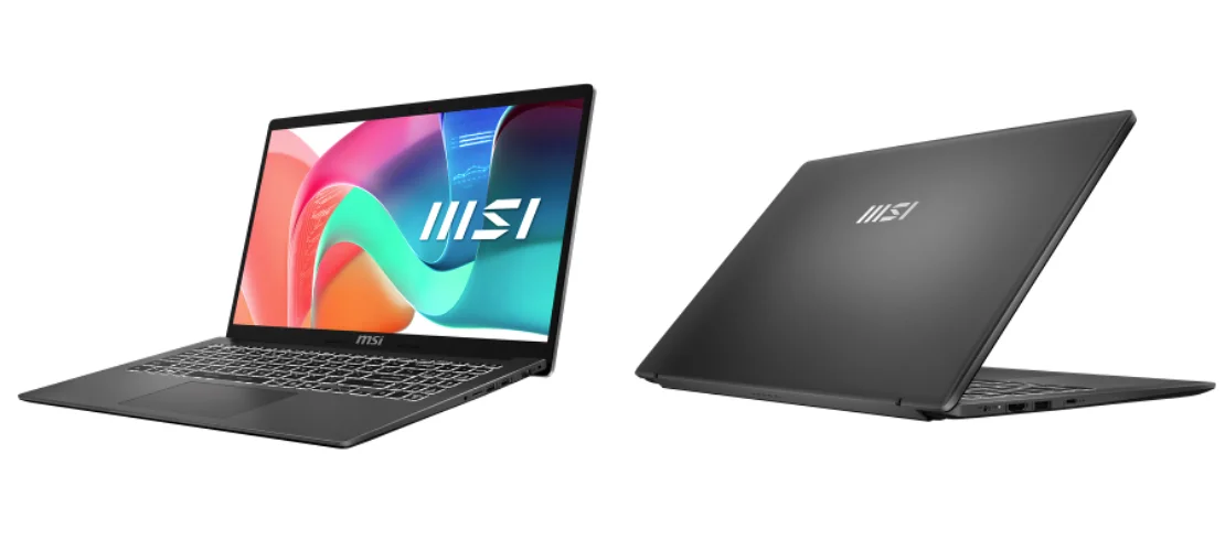 Modernシリーズ『e angle select』モデルのノートPC2台。左は開いた状態、右は閉じた状態。