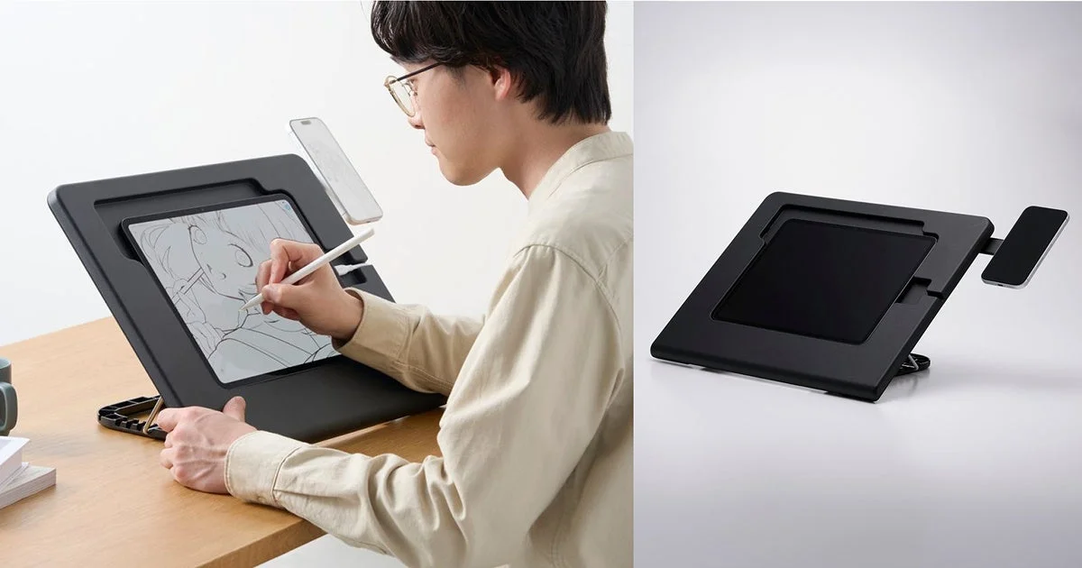ドローイング用タブレットスタンドの使用シーンと製品外観