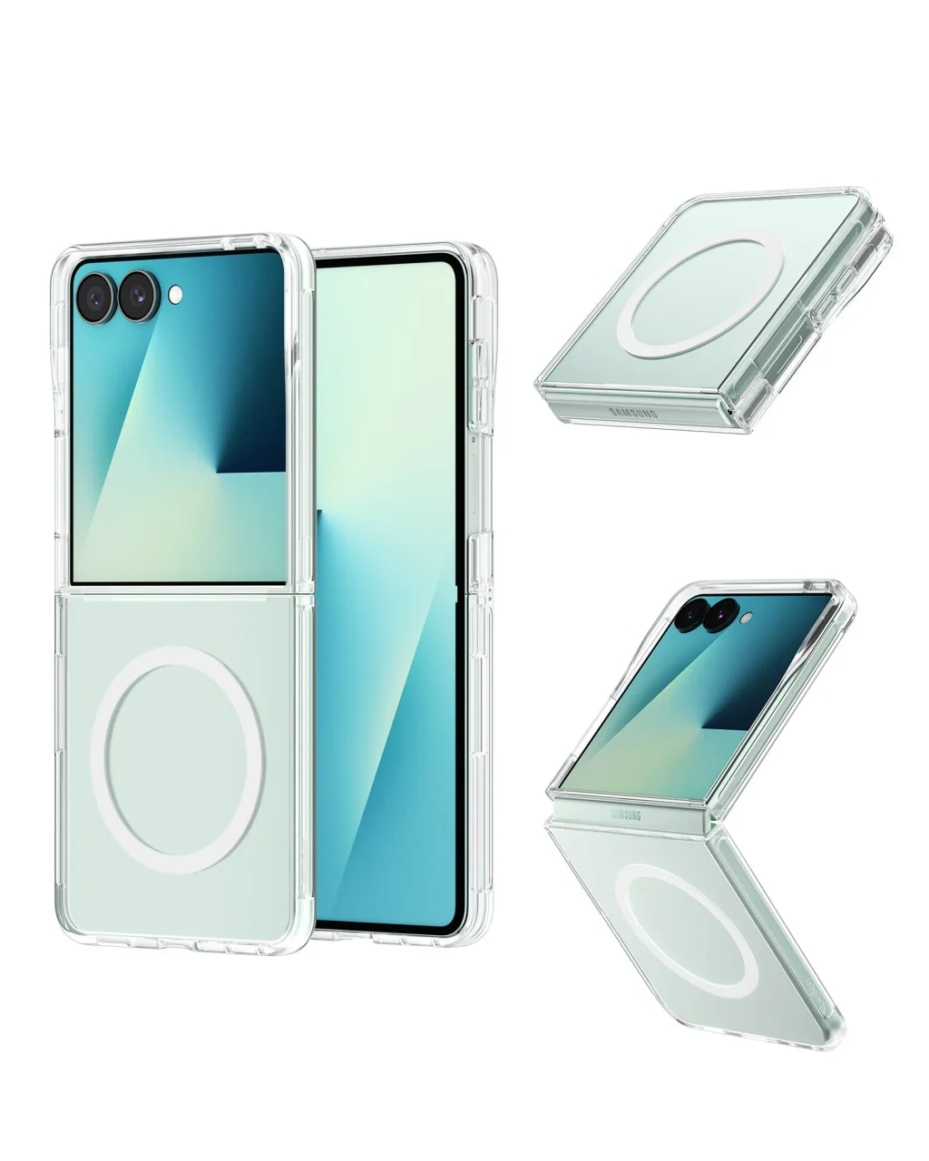 Galaxy Z Flip8 対応 Clearシリーズ 保護ケースの透明な外観と背面の白いリング