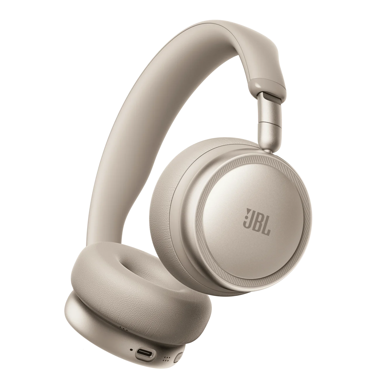 JBL LIVE 680NCのベージュ色のヘッドホンと丸いイヤーカップ