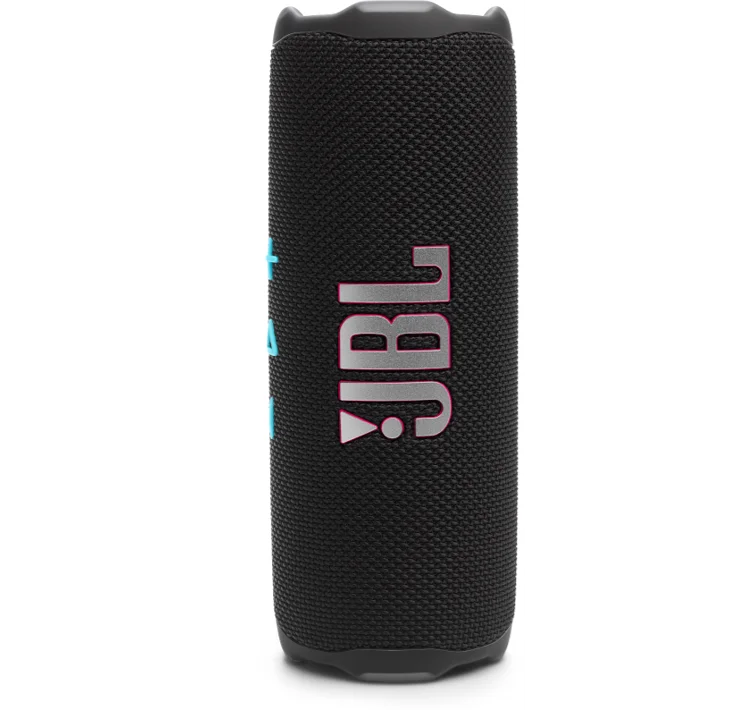 JBL FLIP 7の黒い筒形本体を縦置きした外観