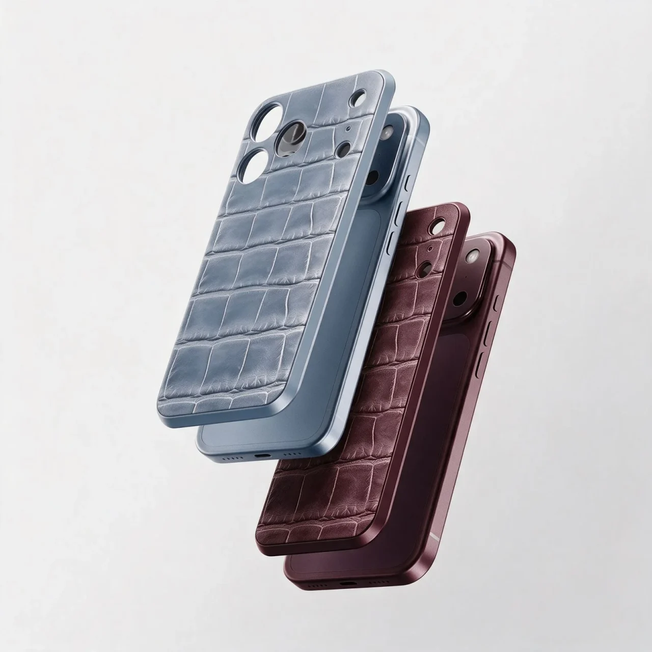 Croco Embossed Magnetic Shield のライトブルーとバーガンディのケース