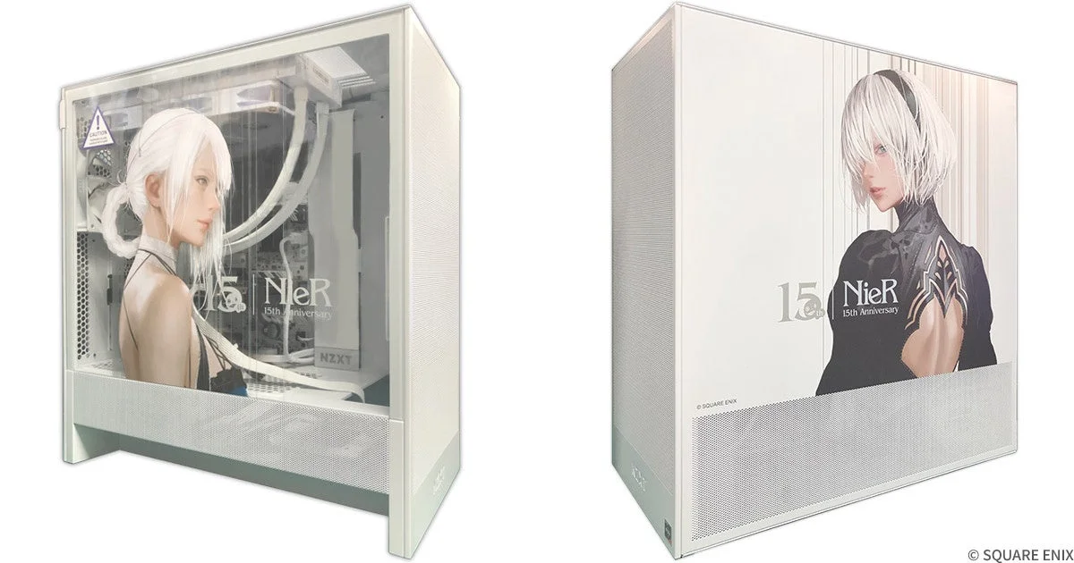 H5 Flow NieR SQUARE ENIX 15th Anniversary Editionの白いPCケース正面と側面