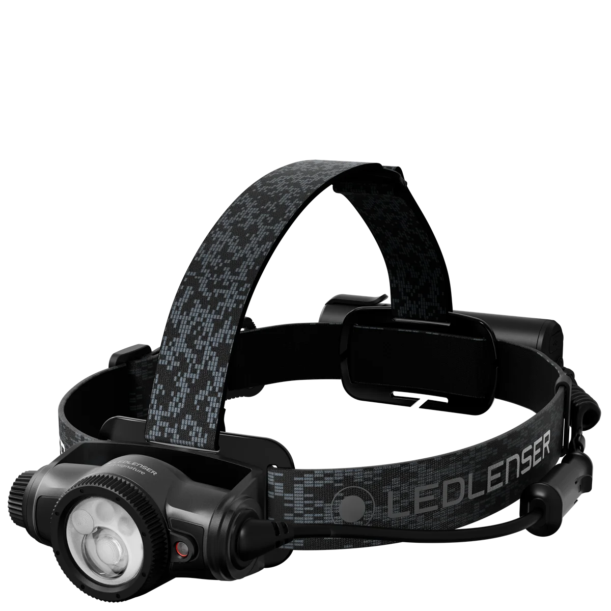 H9R Signature。黒いヘッドバンドと後部バッテリー付きのヘッドランプ