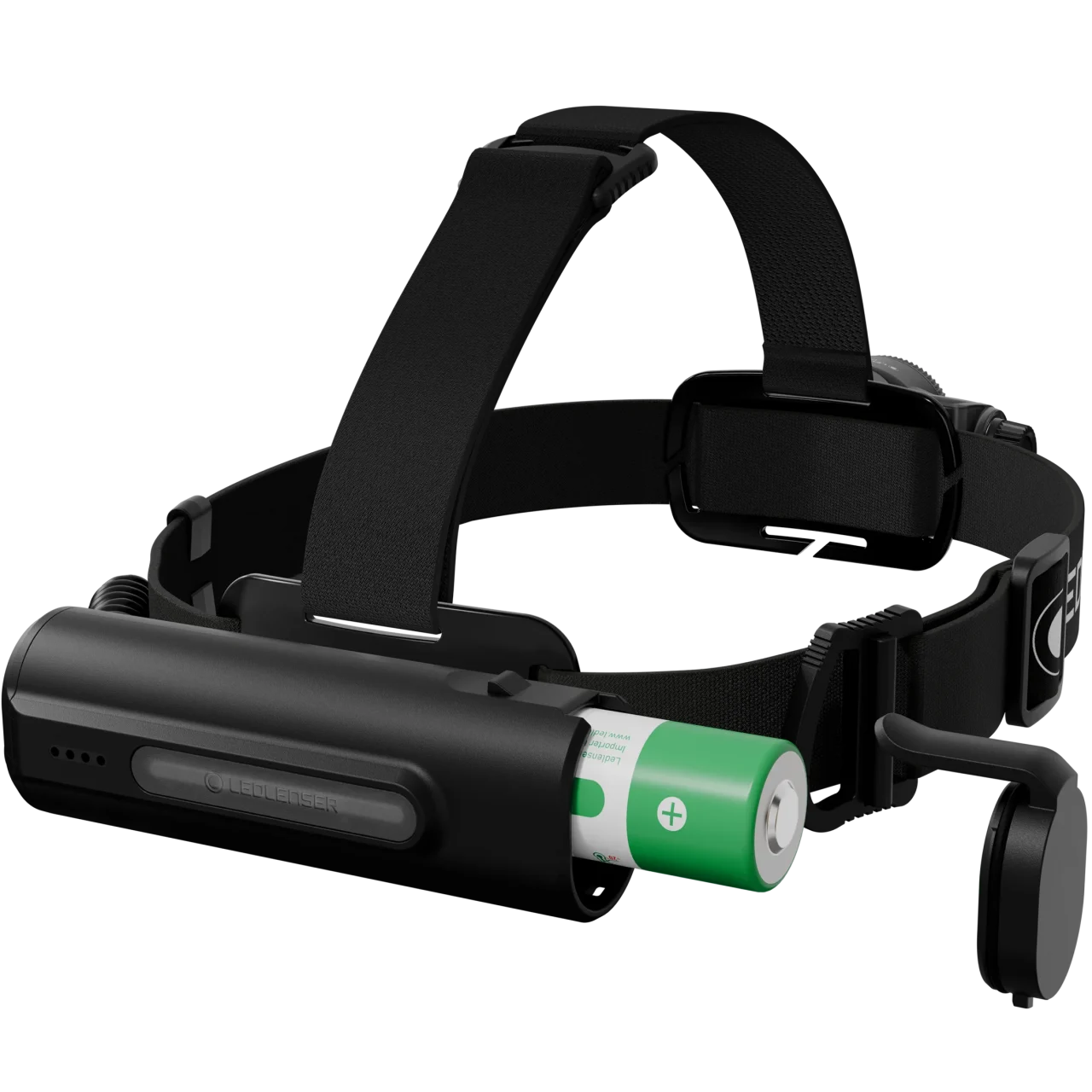 リアバッテリー（電池ボックス型）のヘッドランプ。緑の電池を装着