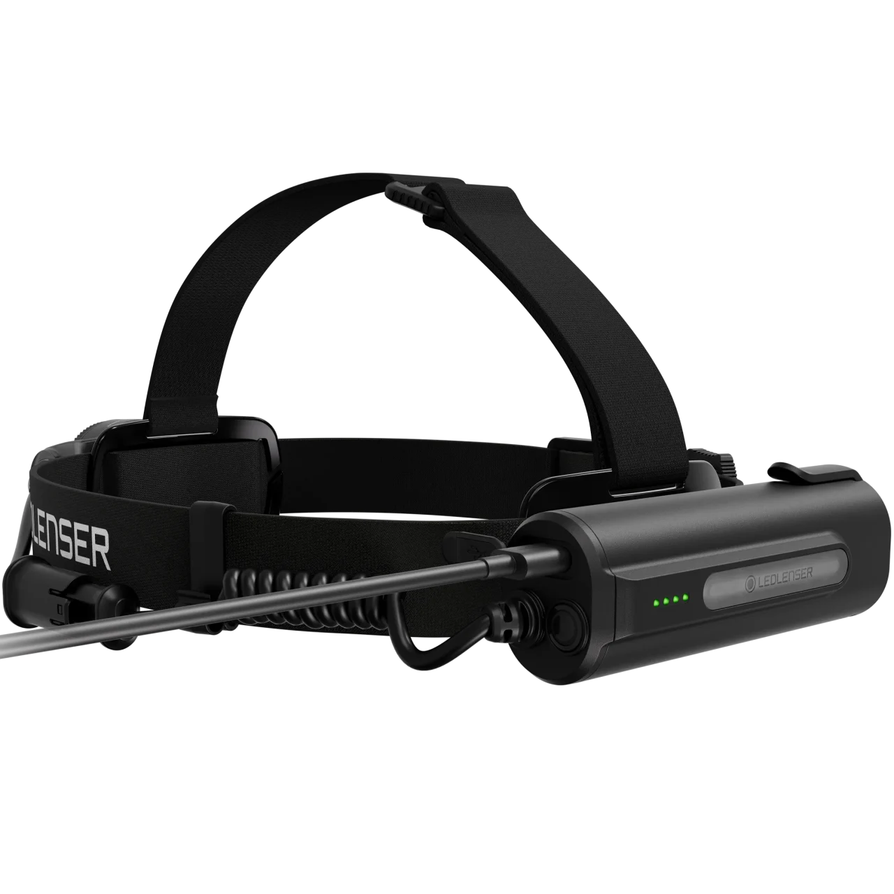 H9RのリアバッテリーにUSBケーブルを接続した黒いヘッドランプ