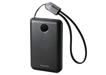 ストラップ型ケーブル付きモバイルバッテリー DE-C88-10000BK ブラック