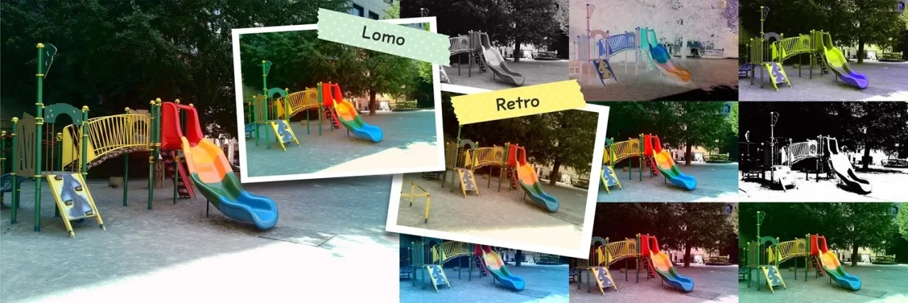 aiwa cam DCB-3のフィルター例。Lomo、レトロなど公園の遊具写真