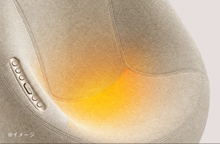 MEDICAG LC EGGの座面内側がオレンジ色に温まる温熱機能のイメージ