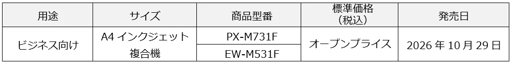 ビジネス向けA4インクジェット複合機PX-M731F・EW-M531Fの価格・発売日表