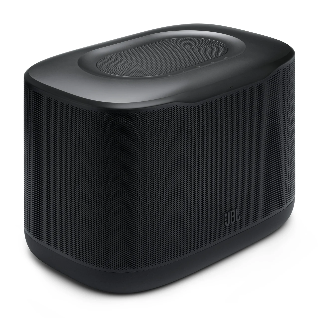 JBL COVE X1 ブラック。メッシュ状のグリルで覆われた黒いスピーカー