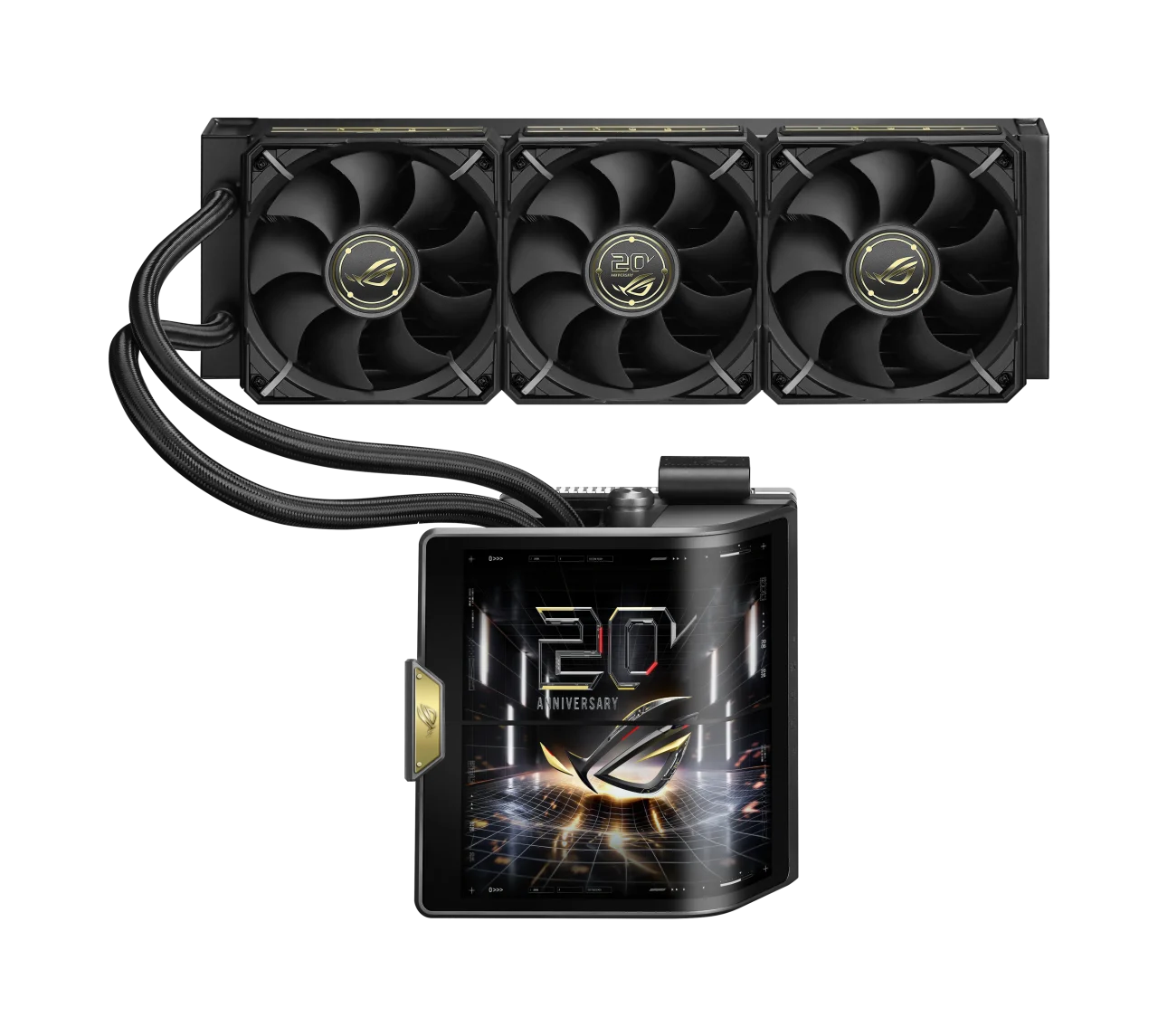 ROG RYUJIN 360 EDITION 20。3連ファンと20周年表示の液晶付き水冷ユニット
