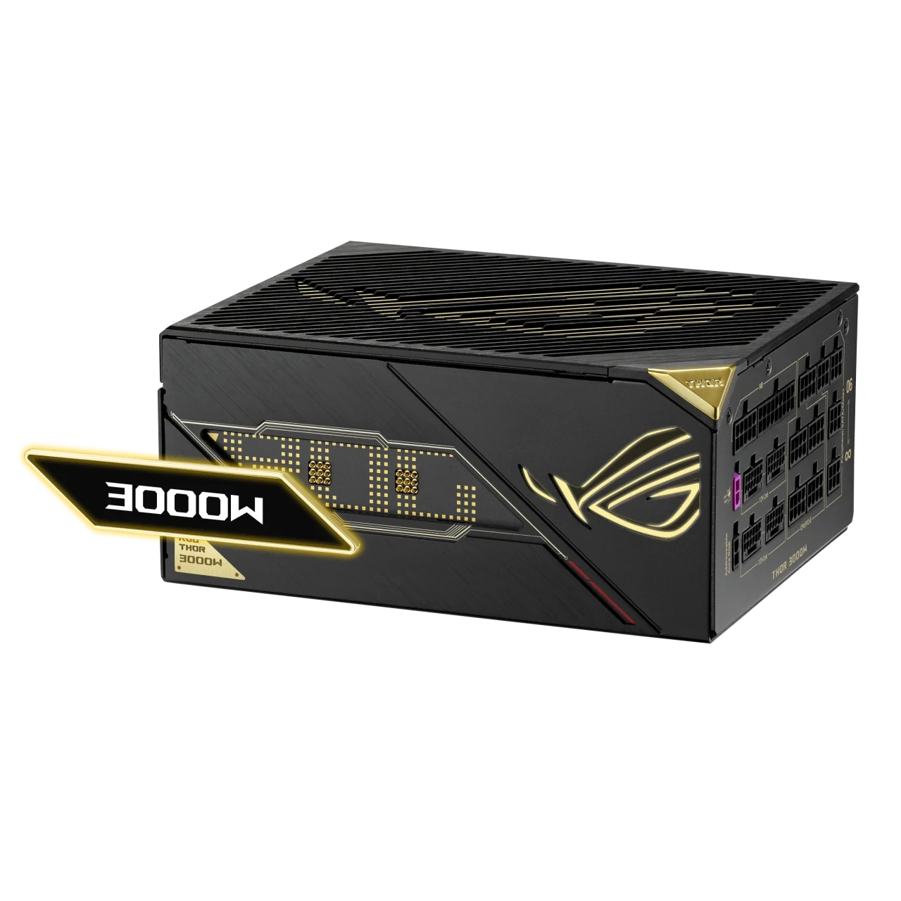 ROG Thor 3000W Titanium III Edition 20 の黒とゴールドの電源ユニット