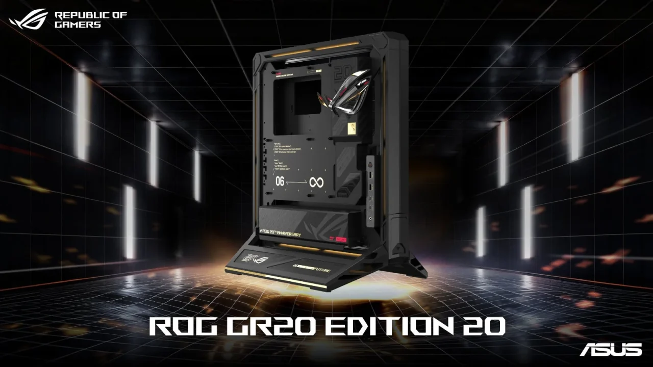 ROG GR20 Edition 20 のオープンフレーム型PCケースの告知ビジュアル