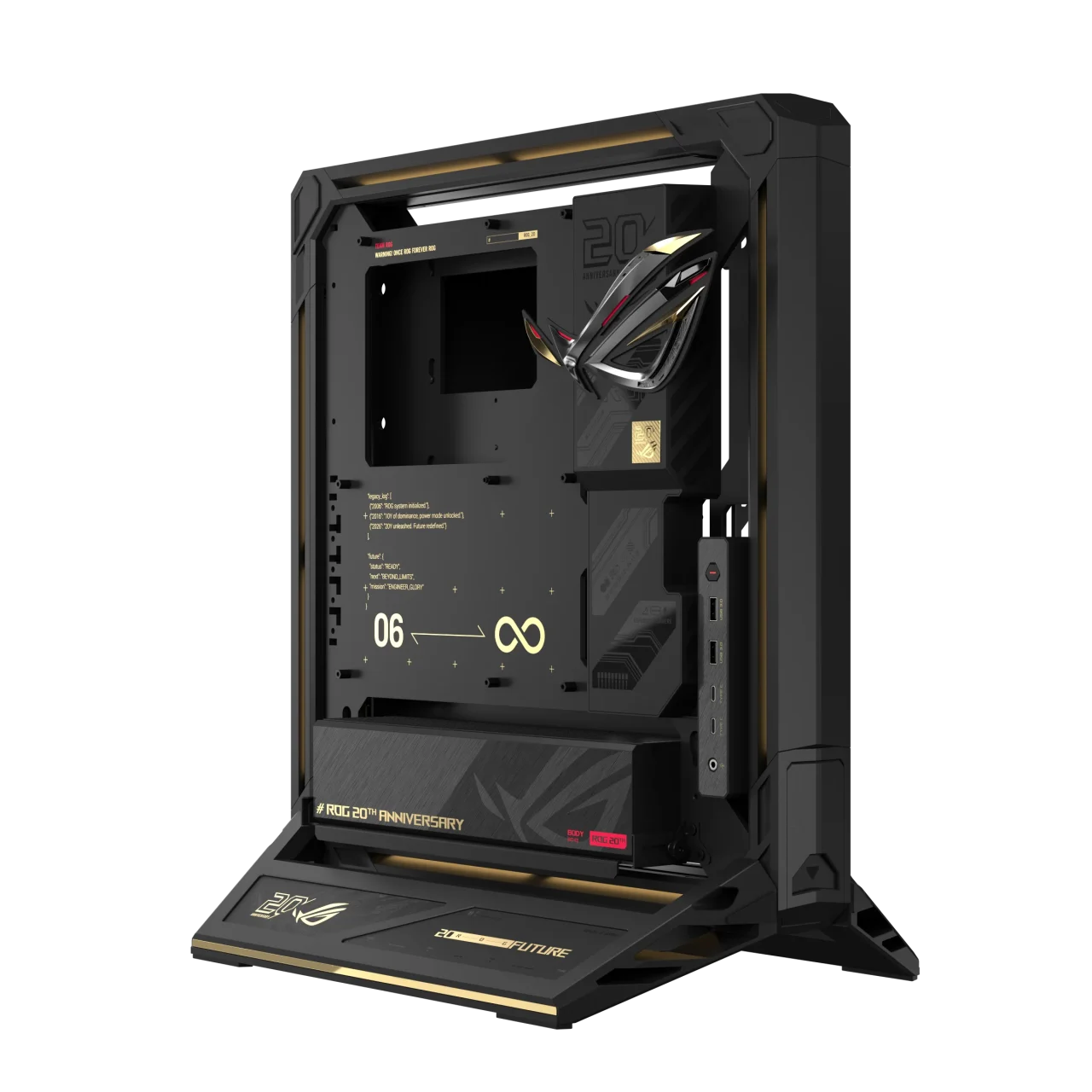 ROG GR20 Edition 20 オープンフレームPCケースの斜め前からの外観