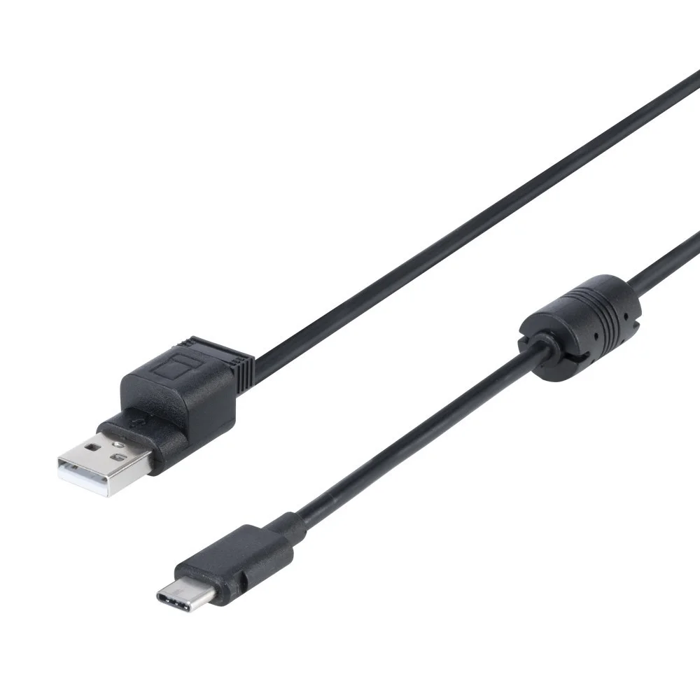 黒いUSBケーブル(USB A to Type-C)、フェライトコア付き