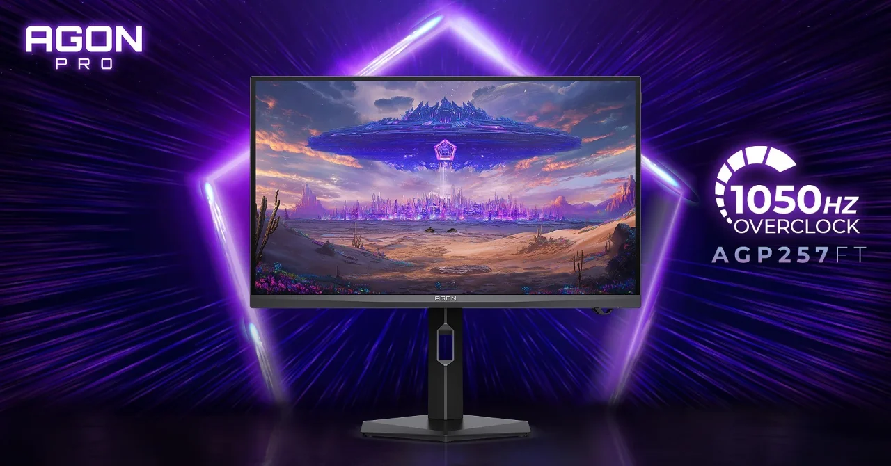 AGON PRO ゲーミングモニター AGP257FT、1050Hz OVERCLOCK表記の告知画像