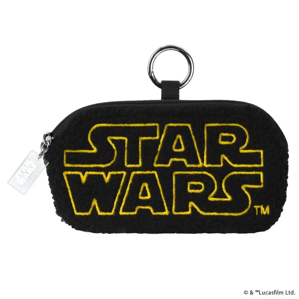 ガジェットポーチ 黒地に黄色のSTAR WARSロゴ刺繍、カラビナ付き
