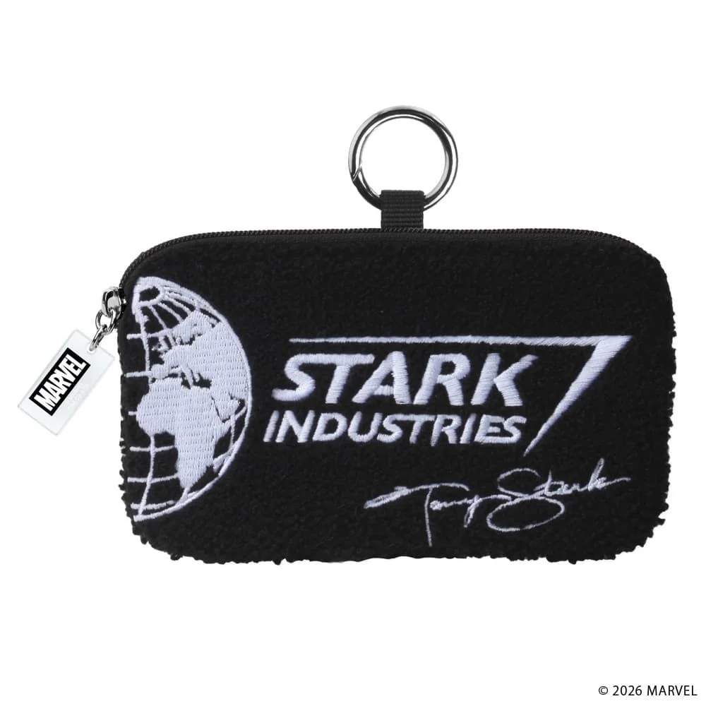ガジェットポーチ 黒地にSTARK INDUSTRIESロゴの刺繍とカラビナ付き