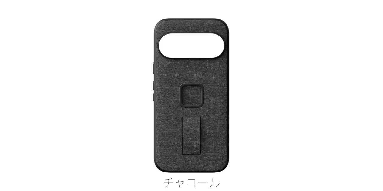 エブリデイ ループ ケース チャコールの背面。フィンガーループ付き