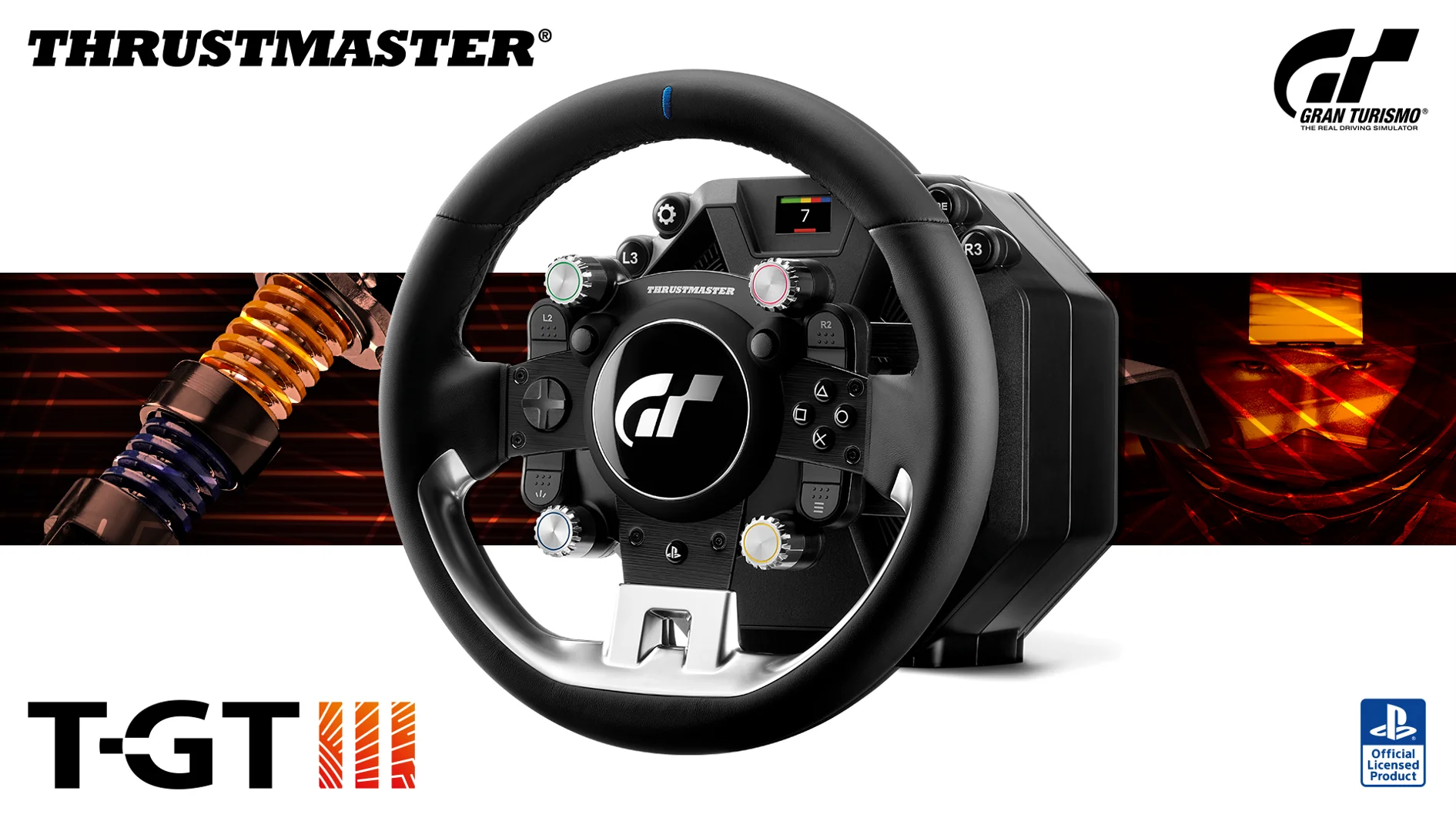 Thrustmaster T-GT IIIの黒いレザー調ステアリングホイールの告知画像