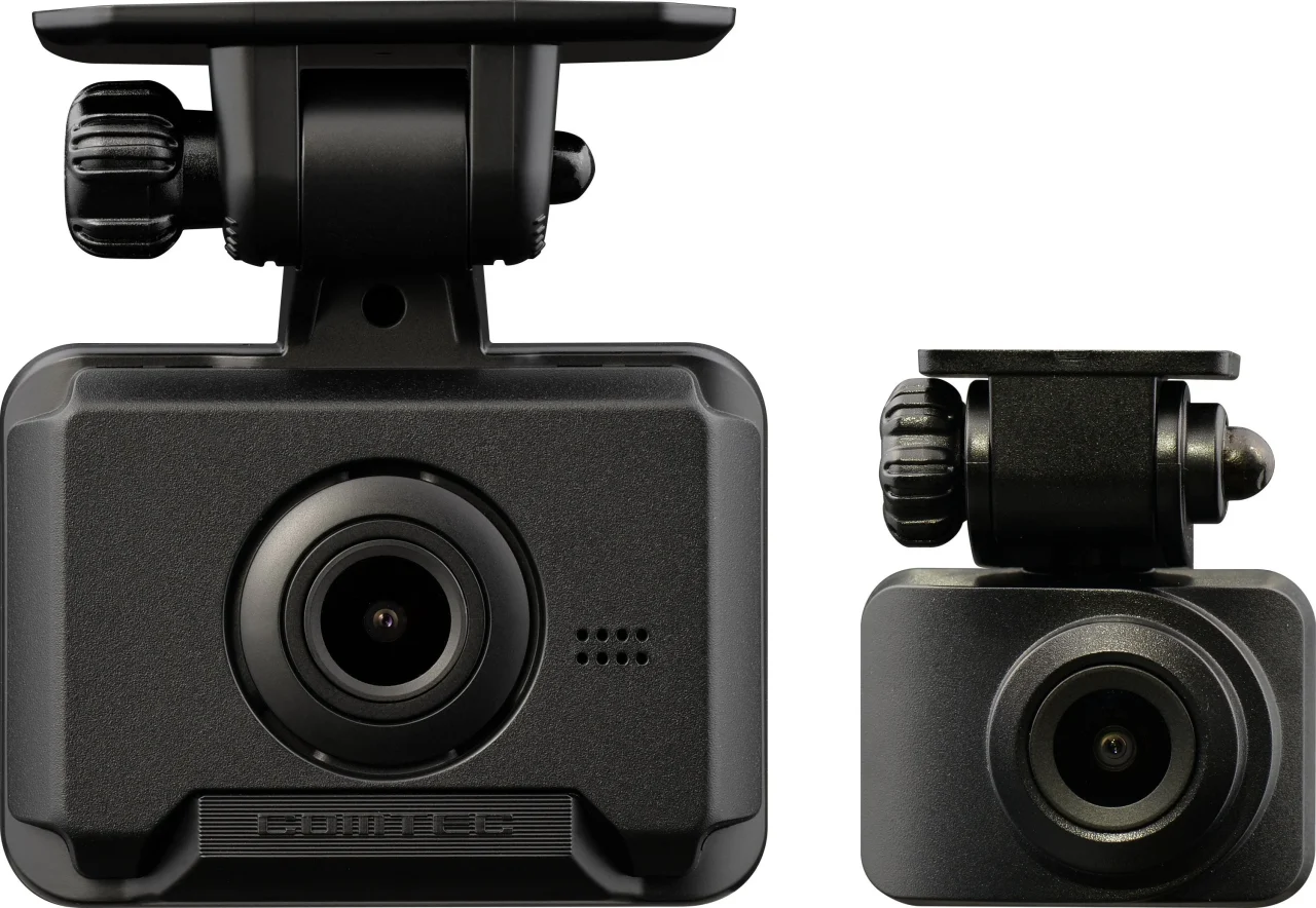 ZDR-251Dのフロントカメラとリアカメラを並べた黒いドライブレコーダー