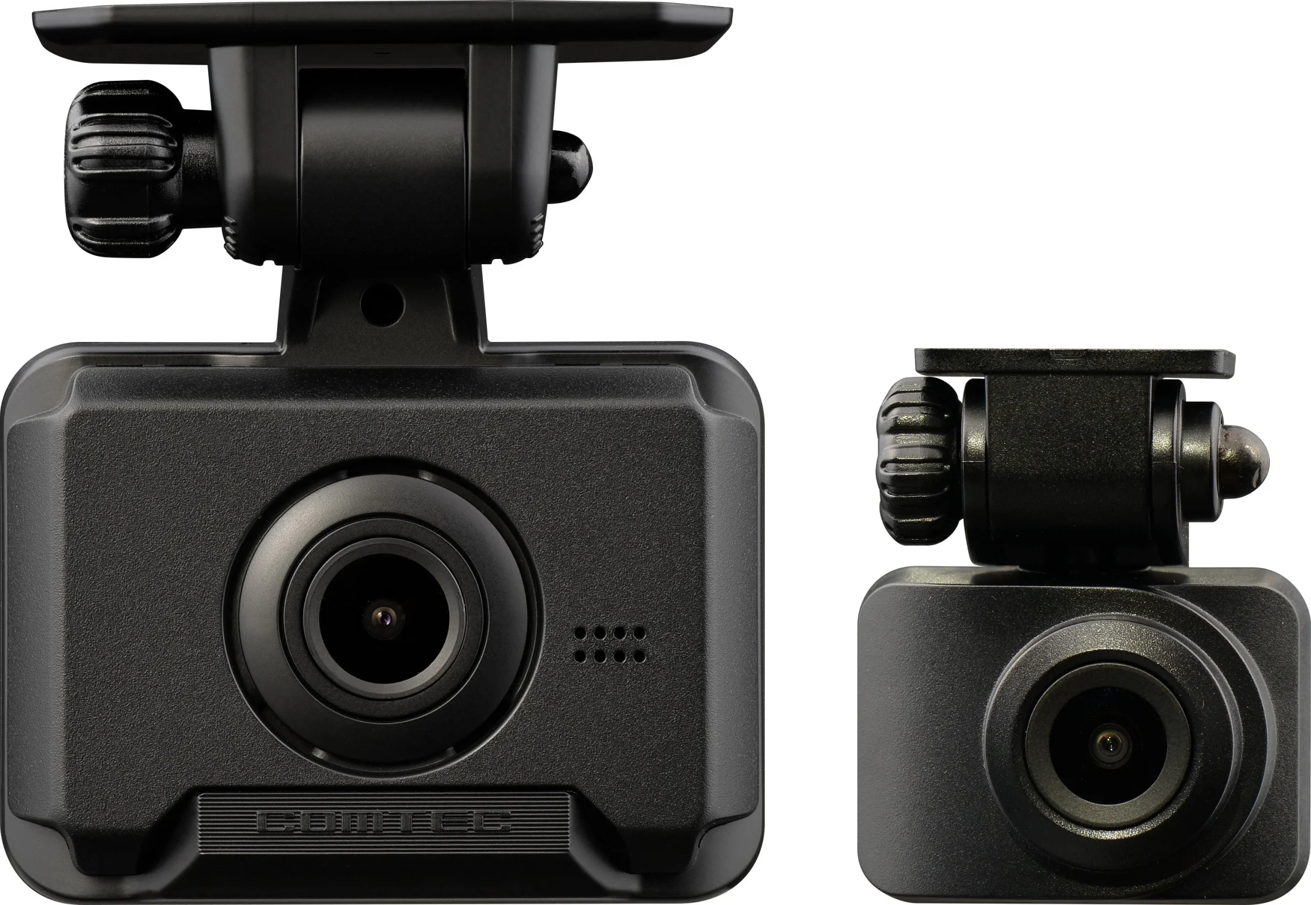 ZDR-251Dのフロントカメラとリアカメラを並べた黒いドライブレコーダー