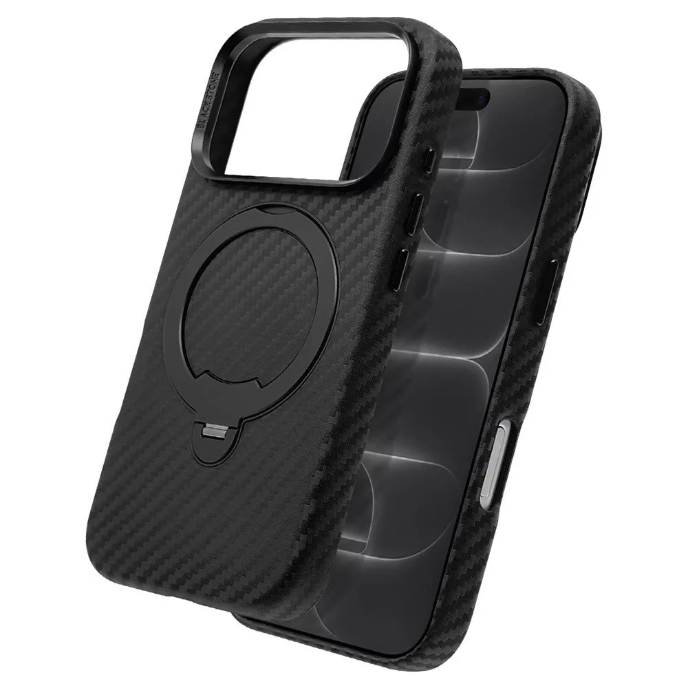 Carbona 黒いカーボン調のリング付きスマホケース