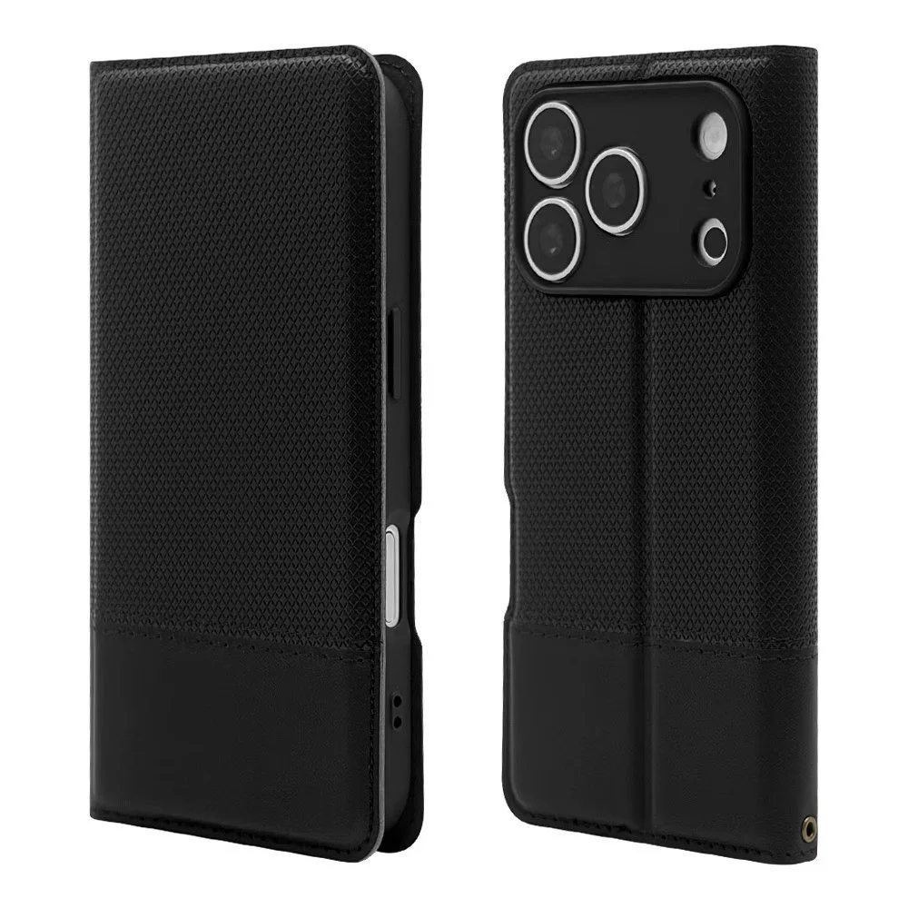 BLACK STONE Dual 黒の手帳型ケース 正面と背面