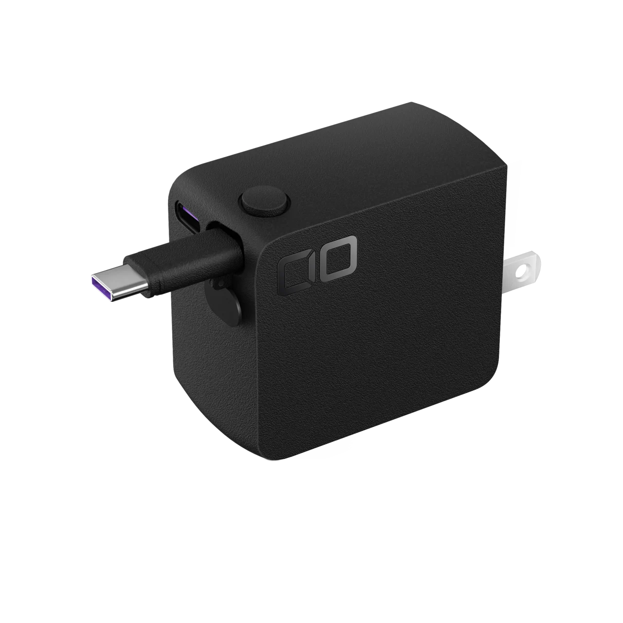 NovaPort DUO II 45W2C Built in CORD REELの黒い充電器とUSB-Cケーブル