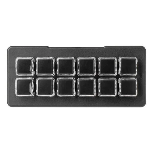 プログラマブルキーボードの12キーを上から見た黒い本体