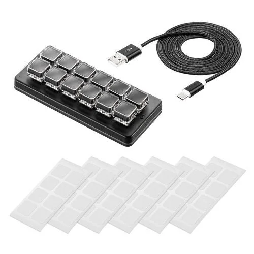 プログラマブルキーボード 12キーとUSBケーブル、貼り付けシート