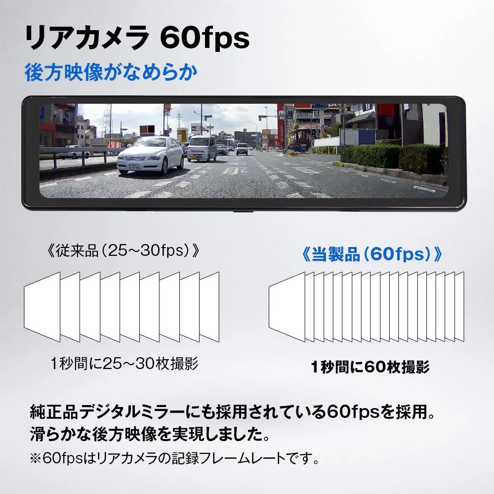 リアカメラ60fpsで後方映像がなめらかになることを示す比較図