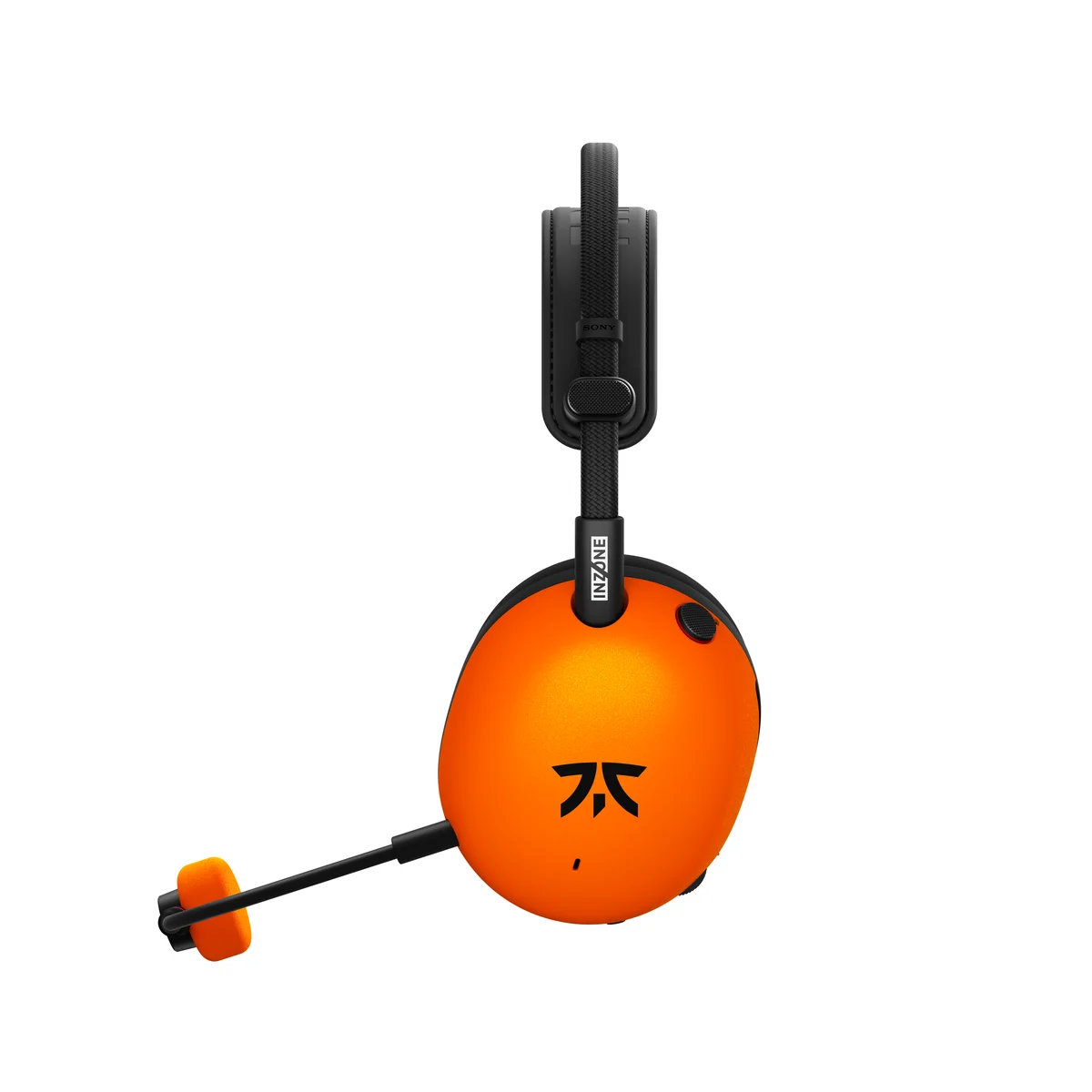 INZONE H9 II Fnatic Editionの側面。オレンジのイヤーカップとマイク