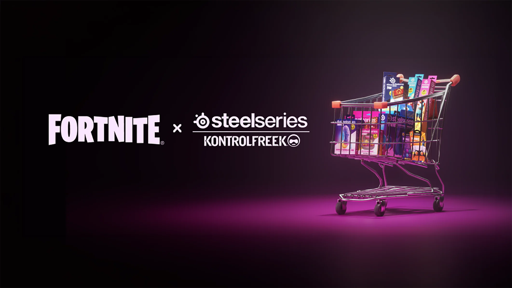 FortniteとSteelSeries、KontrolFreekのコラボを示す告知ビジュアル