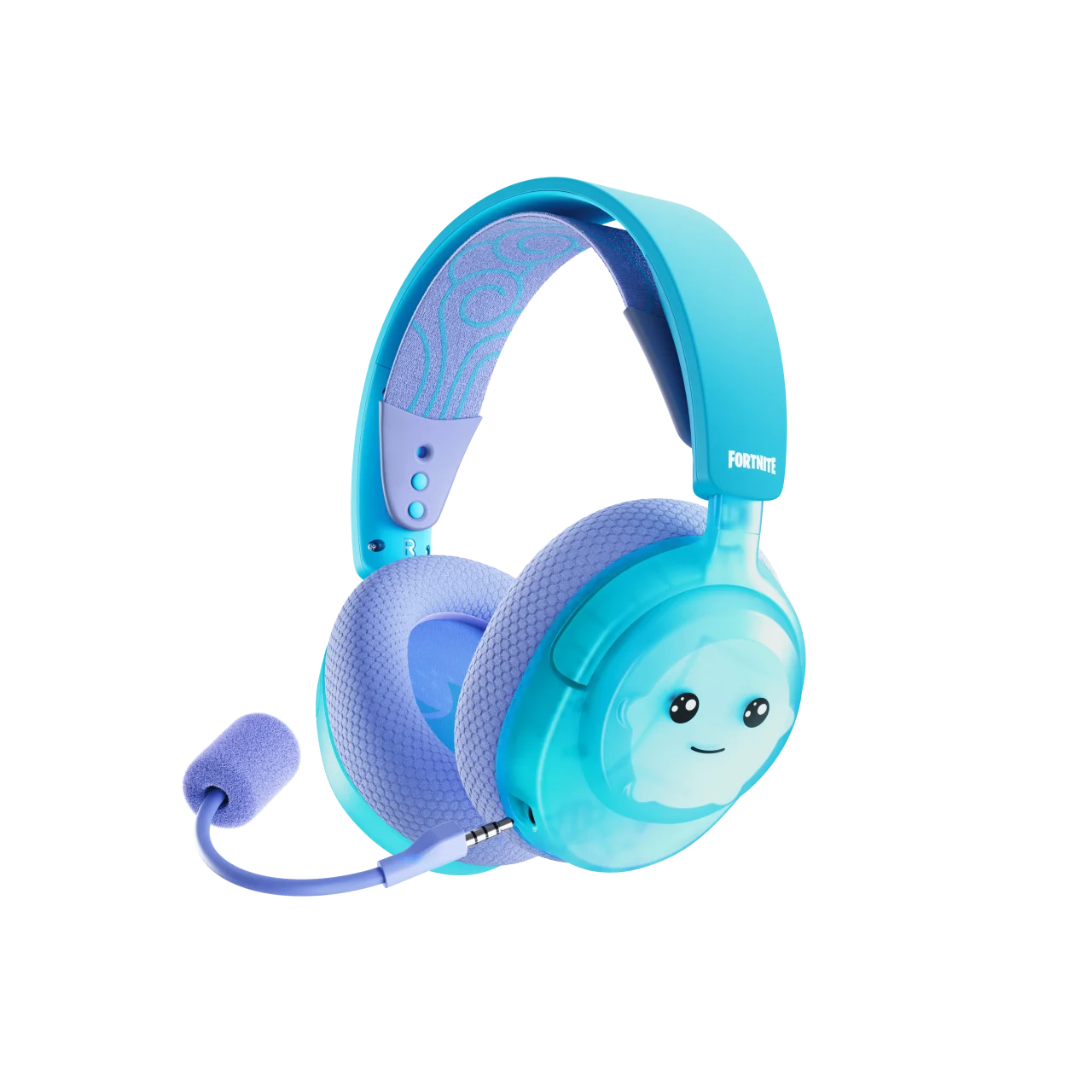 Arctis Nova 3 Wireless Fortnite Sprite Edition、水色と紫のヘッドセット