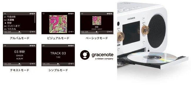 CDレコプレーヤー(CD-P1)の5種類の画面表示モードとCD挿入部