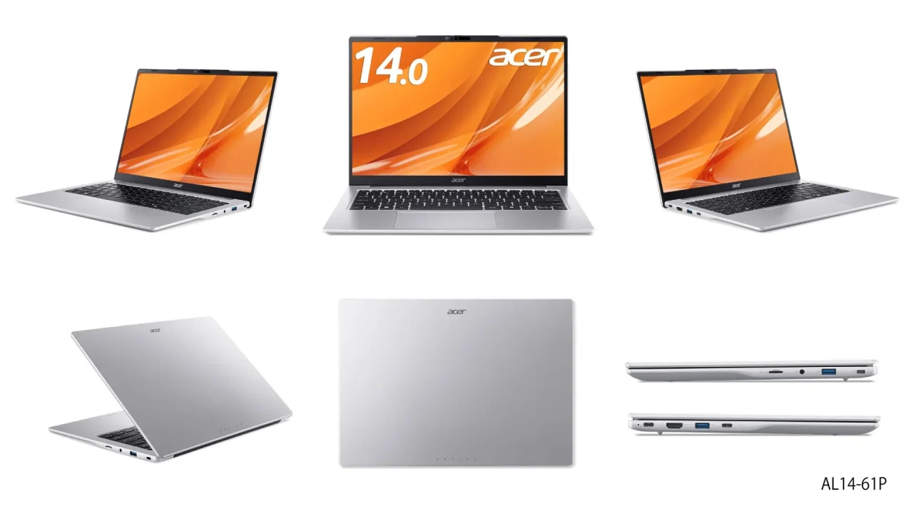 Acer Aspire Lite 14 AL14-61Pの正面・側面・背面など各角度の外観